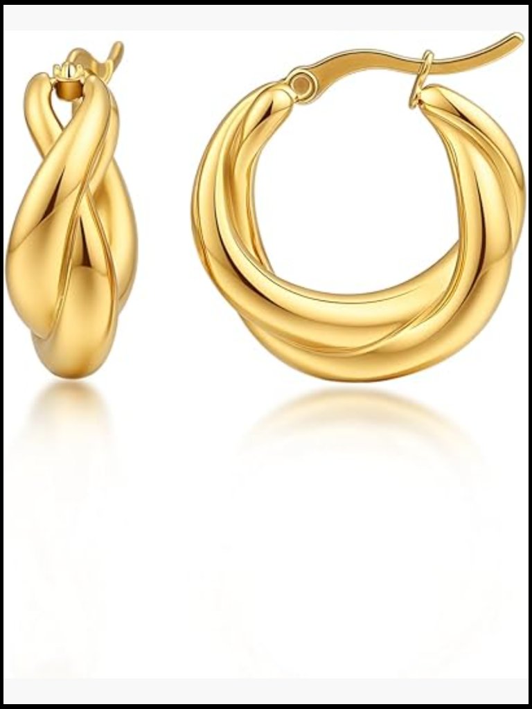 Gold Stainless Steel Croissant French Style Twist Hoop Earrings